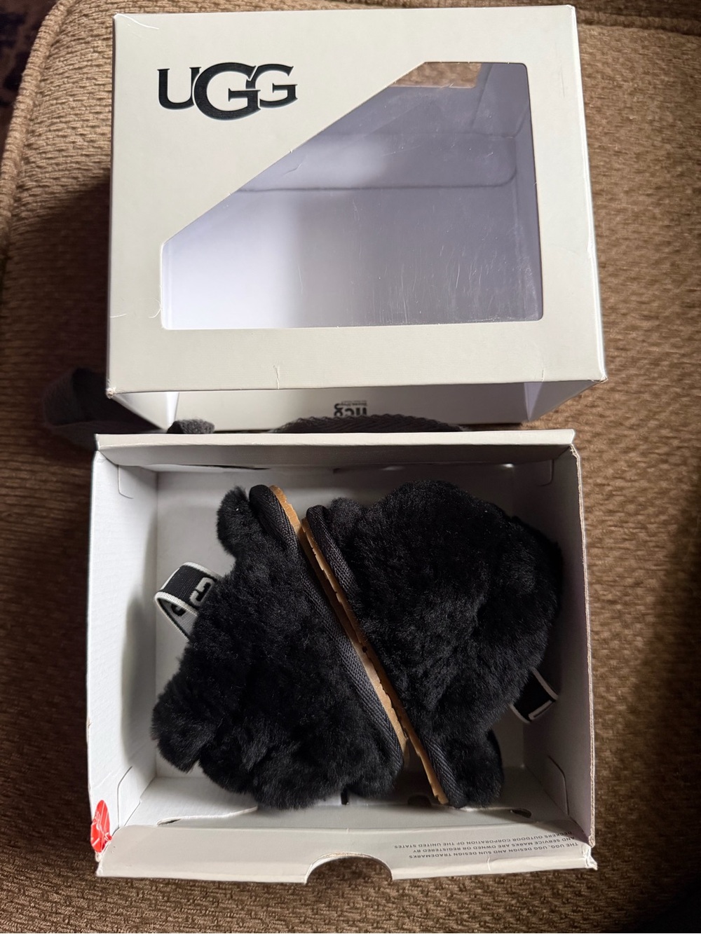 UGG Baby Black Fuzzy Slide Sandals